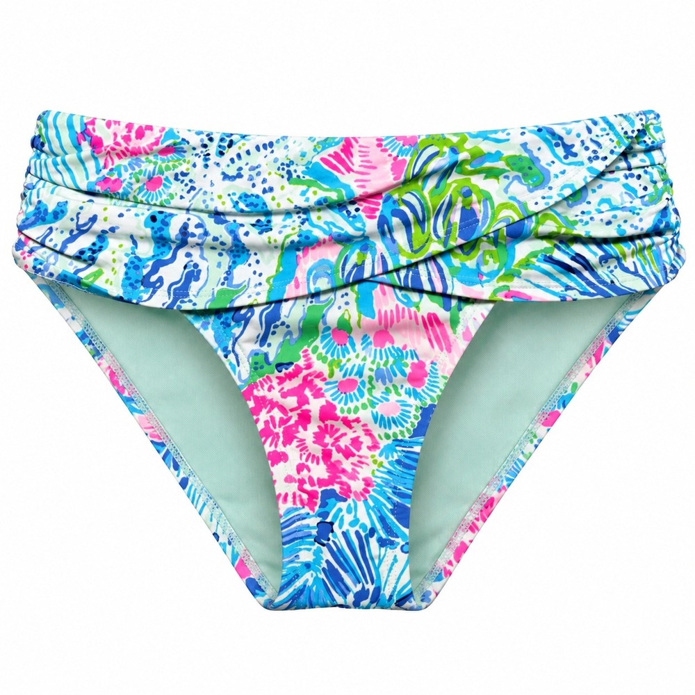 Lilly Pulitzer Multi Color Floral Coral Ruched Sash Bikini Bottoms Size 8